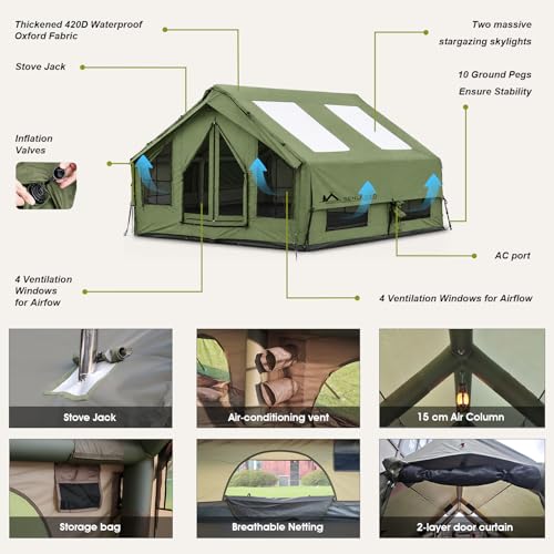 129 ft²+129 ft² Large Inflatable Camping Tent with Extension Canopy