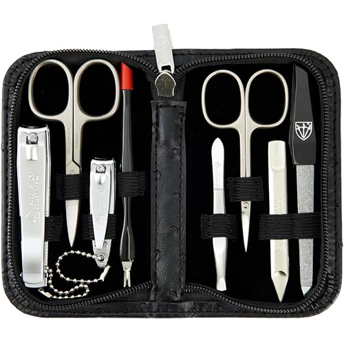 brand quality 8 piece manicure pedicure grooming kit set for professional nail care with synthetic leather case ostrich black
