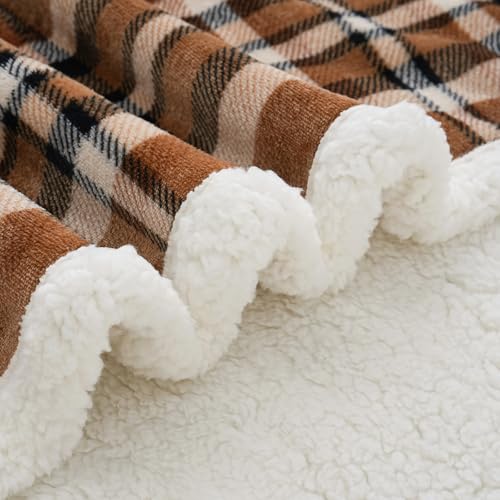 Sherpa Fleece Throw Blanket 80" x 90" Reversible Plush Fluffy Large Big Blanket Lattice Flannel Blankets for All Season Use