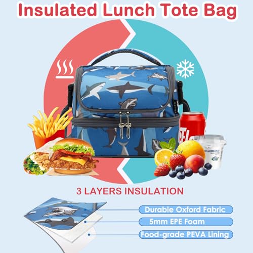 Kids Double Decker Cooler Insulated Lunch Bag Large Tote for Boys