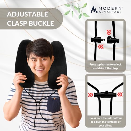 Inflatable Travel Pillow for Airplanes with Comfort Hood