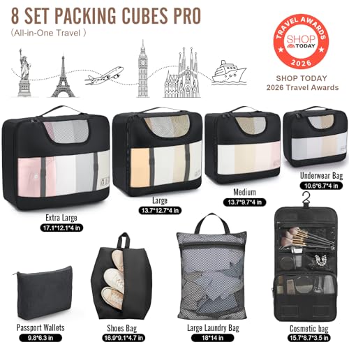 10 Set 8 Set Packing Cubes for Travel Essentials (8 Count)