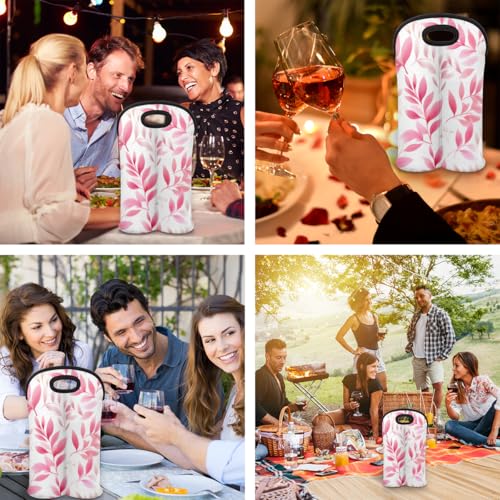 Pink Lraf Plant 2 Bottle Wine Carrier Tote Bag Insulated Wine Bottles Neoprene Bag with Secure Carry Handle Portable Wine Cooler Bag for Travel Picnic Beach