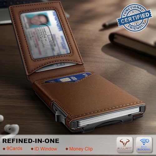 Men Slim Magnetic Leather Wallet Metal Case Money Clip 9 Cards
