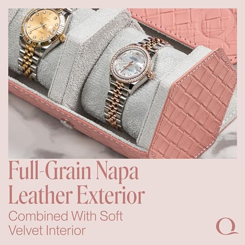 Ladies Leather Watch Roll Travel Case for 3 Watches