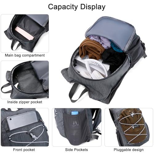 20L Hiking Backpack Lightweight Packable Hiking Daypack Small Travel Outdoor Foldable Shoulder Bag Gray