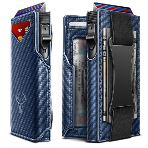 Men Slim Leather Wallet Metal Case Money Clip