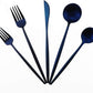 Matte Blue Gugrida 5-Piece 18/10 Stainless Steel Silverware Set, Satin Finish Flatware, Kitchen Utensils, Tableware Travel Cutlery for Camping, Office or School Lunch, Dishwasher Safe