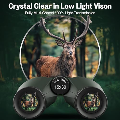 15x30 Binoculars for Adults Kids Easy Focus for Bird Watching Green