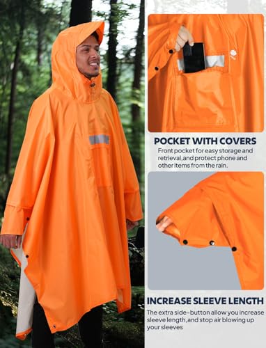Hooded Rain Poncho for Adult Waterproof Lightweight Raincoat