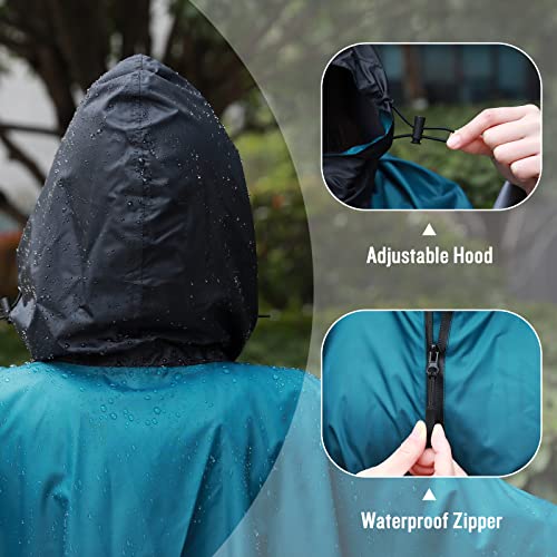 Adult Rain Poncho Waterproof Hooded Zipper Raincoat with Pockets