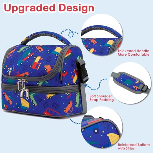 Kids Double Decker Cooler Insulated Lunch Bag Large Tote for Boys