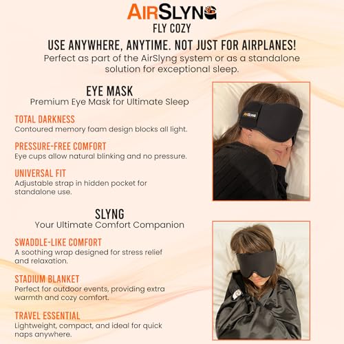 2 Pack 3-in-1 Airplane Sleep Support System - Plane Sleeping Accessories with Memory Foam Long Haul Flight Pillow, Adjustable Travel Eye Mask, and Blanket-Like Body Sling - Fits in Carry On (2 Count)