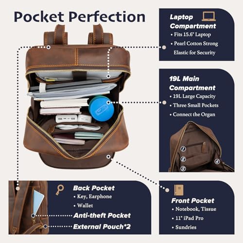 Leather Backpack for Men 15.6" Laptop Backpack 100% Madagascar top