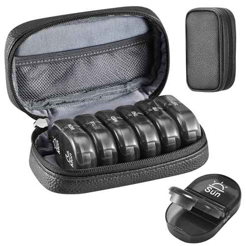 Weekly Travel Pill Organizer 2 Times a Day AM PM Black Pill Box