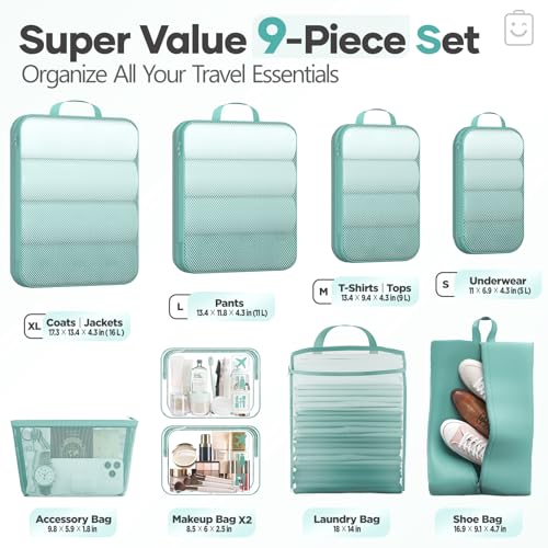 9 11 Set Compression Packing Cubes for Travel Essentials (9 Count)