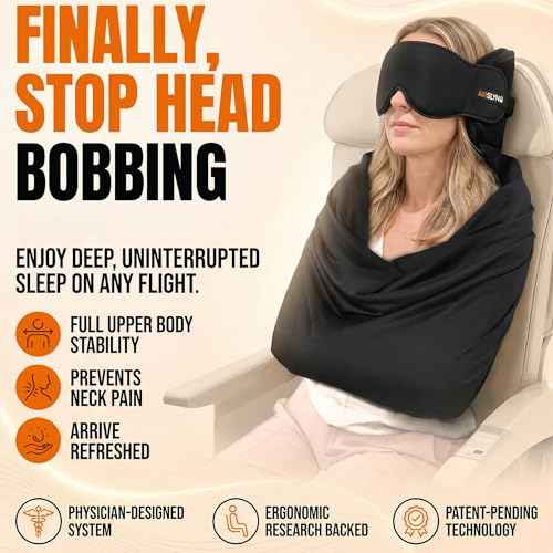 2 Pack 3-in-1 Airplane Sleep Support System - Plane Sleeping Accessories with Memory Foam Long Haul Flight Pillow, Adjustable Travel Eye Mask, and Blanket-Like Body Sling - Fits in Carry On (2 Count)