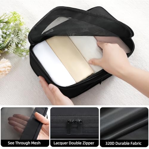 4 Set/6 Set/8 Set Compression Packing Cubes Travel Accessories Expandable Packing Organizers (Square Mesh, 05-Jet Black)