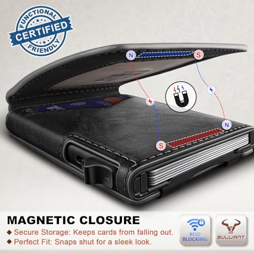 Men Slim Magnetic Leather Wallet Metal Case Money Clip 9 Cards
