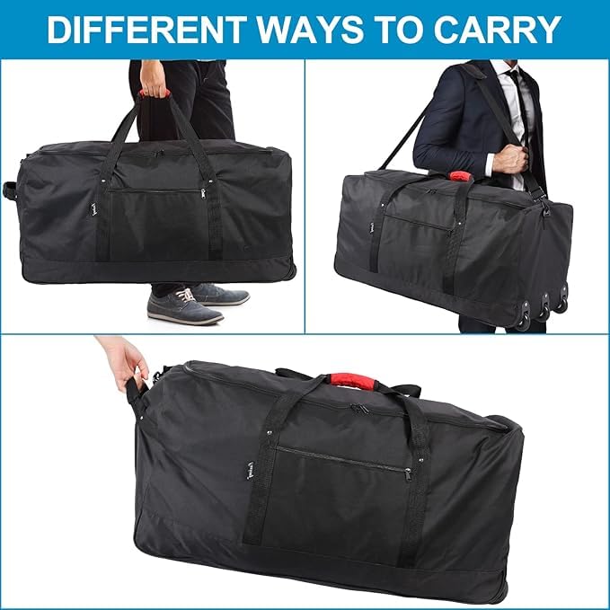 120L Foldable Rolling Duffel Bag with 3 Wheels