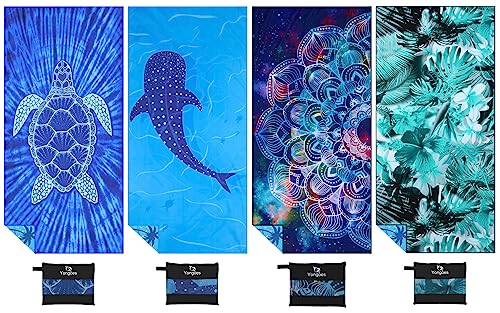 4 Pack Microfiber Beach Towel Oversized 71x32 Colorful Print Bulk (4 Count)