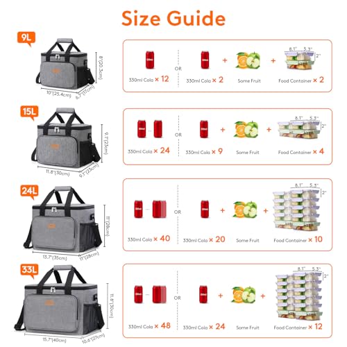 Medium Lunch Bag Insulated Lunch Box Soft Cooler Cooling Tote for Adult Men Women (Gray / Mega (33L))