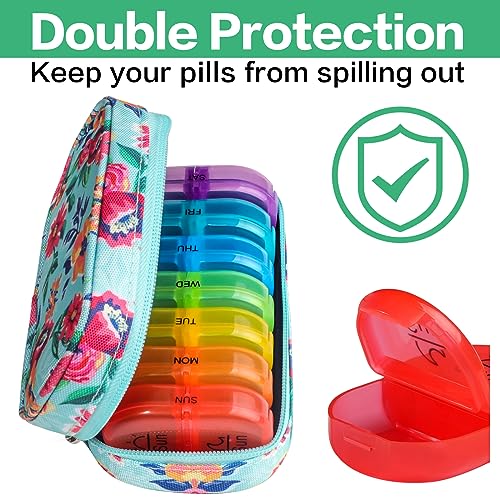 Weekly Travel Pill Organizer 2 Times a Day AM PM Rainbow Pill Box