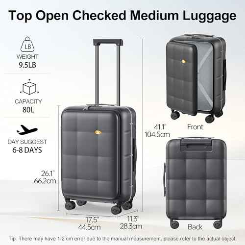 24 Inch Checked Luggage Hardside Suitcase Top Opening