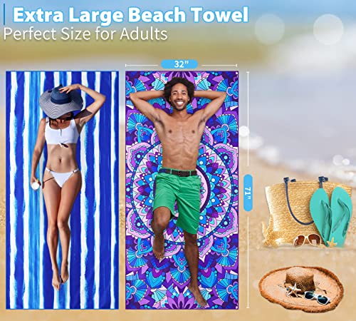Microfiber Beach Towel Oversized 71x32 Multiple with Bag 4 Pack Bulk (4 Count)