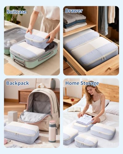 7 Set Striped Packing Cubes for Travel Carry on Suitcase
