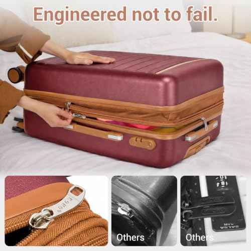 Checked Suitcase 24in Expandable ABS+PC Side Handles luggage Burgundy