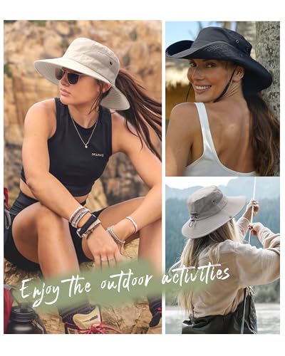 Womens Sun Hat with Ponytail Hole Beach Hiking Summer Wide Brim UPF 50+ Outdoor Protection Foldable Bucket Hat Blue