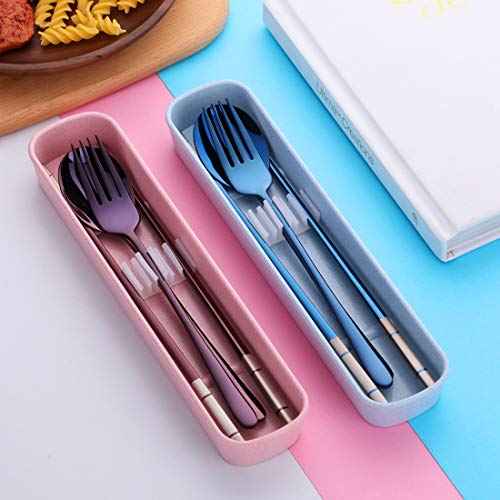 3 PCS Stainless Steel Travel Camping Flatware Set Fork Spoon Chopsticks with Portable Case