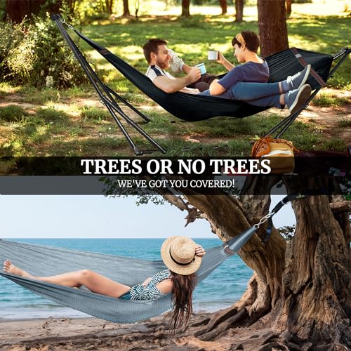Combo x2 Hammocks with Stand for Outside & Tree Straps