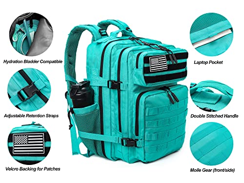 Military Tactical Backpack for Men and Women 45L Army 3 Days Assault Pack Bag Large Rucksack with Molle System Lake Blue