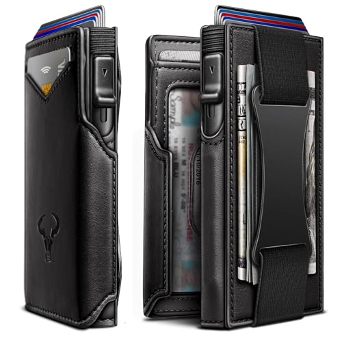 Men Slim Leather Wallet Metal Case Money Clip