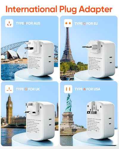 Universal Travel Adapter Kit with 3 AC Outlets 4 USB Ports