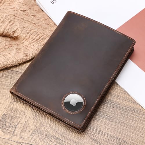 Polare Leather AirTag Passport Holder RFID Blocking Travel Bifold Wallet