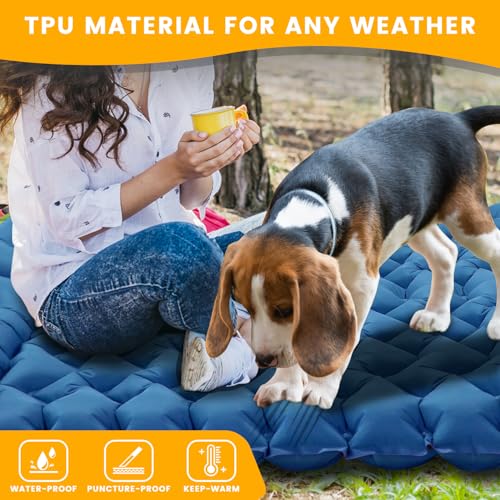 4in Double Camping Pad for 2 Person with Foot Pump and Pillow