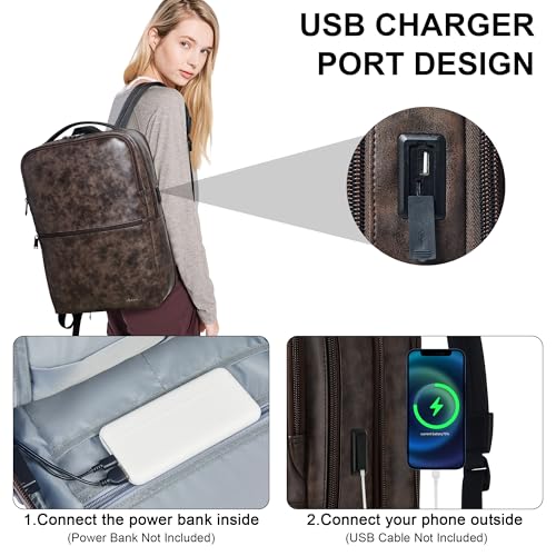 Vegan Leather Laptop Backpack for Women and Men Fits 16 Inch Laptop