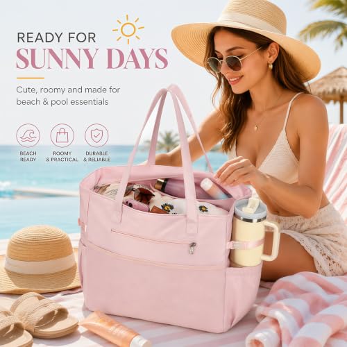 Waterproof Beach Tote Pool Bags for Women Ladies Extra Large Carry On Bag With Wet Compartment for Weekender Travel