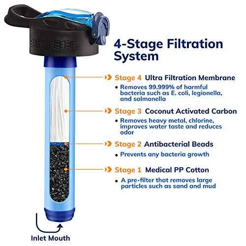 Survival - 4-Stage Water Filter Bottle, BPA-Free Water Bottle for Survival Gear, Camping, and Travel, Black