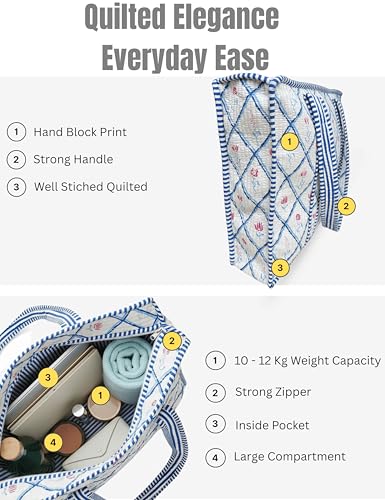 100% Cotton Quilted Tote Bag For Women