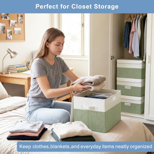Large 22 Quart Linen Fabric Foldable Storage Bin Cube Organizer Basket with Flip (4 Count)