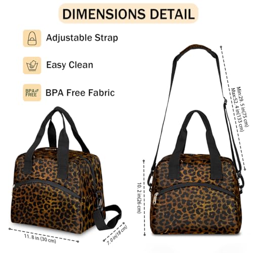 Brown Leopard Cheetah Insulated Lunch Bag for Women Girl Reusable Lunch Tote Box With Shoulder Strap Lightweight Thermal Cooler Meal Prep Bag for Work School Office Picnic (print 4)