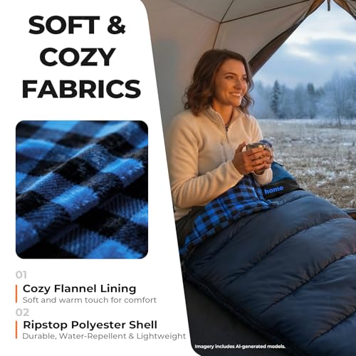 Cotton Flannel XXL Sleeping Bags for Adults Big and Tall
