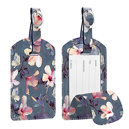 2 Pack Luggage Tags Leather Name ID Labels with Privacy Cover (2 Count)