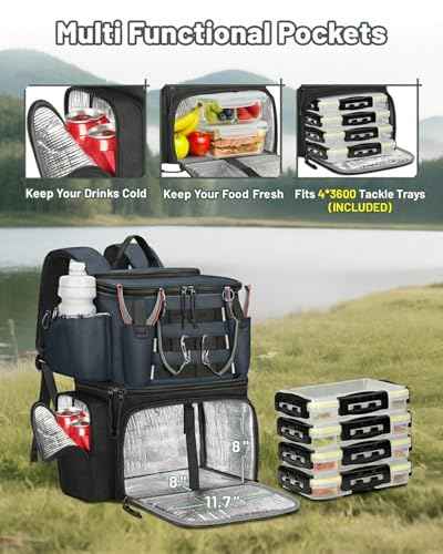 Fishing Tackle Box Backpack with 4 3600 Trays