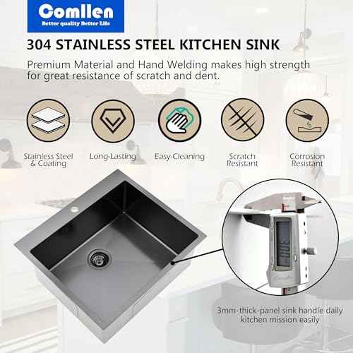 22x18 Inch Black Kitchen Sink