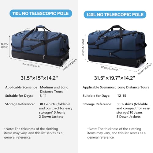 Wheeled Collapsible Duffel Bag 110L